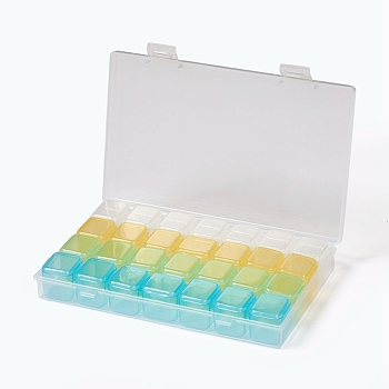 Plastic Bead Containers, Flip Top Bead Storage, Removable, 28 Compartments, Rectangle, Colorful, 17.5x11x2.6cm, Compartments: about 2.4x2.5x2.3cm, 28 Compartments/box