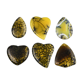 Natural Crackle Agate Big Pendants, Dyed, Mixed Shapes, Pale Goldenrod, 53.5~64.5x33.5~41x5.5~6mm, Hole: 2mm