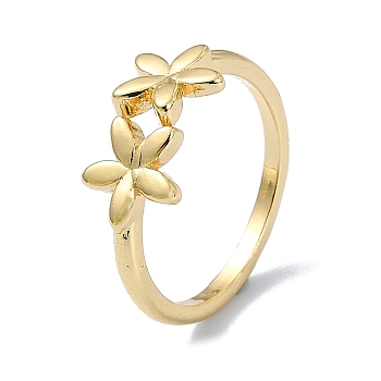 Brass Open Cuff Ring, Flower, Real 18K Gold Plated, Inner Diameter: 17mm
