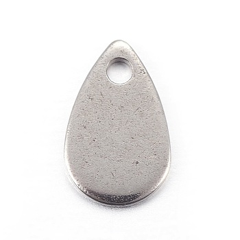 Stainless Steel Charms, teardrop, Stamping Blank Tag, Stainless Steel Color, 8x5x0.6mm, Hole: 1.2mm