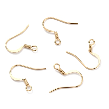Brass Earring Hooks, Ear Wire, with Horizontal Loop, Real 24K Gold Plated, 16~18x16~18x1.5mm, Hole: 2mm, 20 Gauge, Pin: 0.8mm
