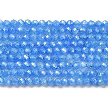 Cubic Zirconia Bead Strands, Faceted Rondelle, Dodger Blue, 3mm, Hole: 0.6mm, about 131pcs/strand, 15.16 inch(38.5cm)