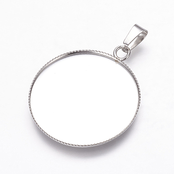 Stainless Steel Pendant Cabochon Settings, Plain Edge Bezel Cups, Flat Round, Stainless Steel Color, Tray: 30mm, 36x31x2mm, Hole: 4x8mm