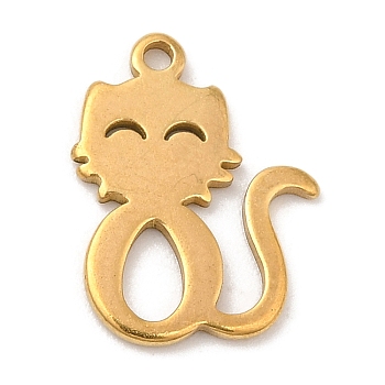 304 Stainless Steel Charms, Laser Cut, Cat Charm, Golden, 13.5x10x1mm, Hole: 1.2mm