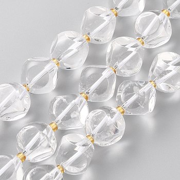 Natural Quartz Crystal Beads Strands, Rock Crystal Beads, with Seed Beads, Six Sided Celestial Dice, Faceted, 12~12.5x12~12.5mm, Hole: 1mm, about 28pcs/strand, 15.75 inch(40cm)