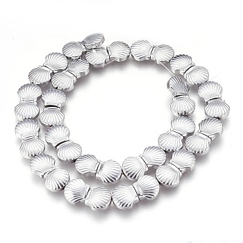 Electroplated Non-magnetic Synthetic Hematite Beads Strands, Polish, Shell, Platinum Plated, 10.5x10x4mm, Hole: 1mm, about 40pcs/strand, 15.55 inch(39.5cm)