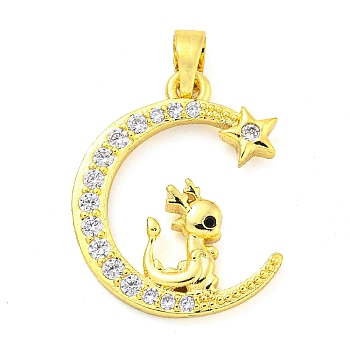Brass Micro Pave Clear Cubic Zirconia Pendant, The 12 Chinese Zodiac, Dragon, 20.5x16.5x2.5mm, Hole: 5x2.8mm