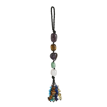 Nuggets Natural Gemstone Pendant Decorations, Braided Nylon Thread and Gemstone Chip Tassel Hanging Ornaments, 195mm