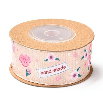 Polyester Ribbon, Flower Pattern, for Gifts Wrapping Party Decorating, Bisque, 1 inch(25mm), about 5.4yards(5m)/roll