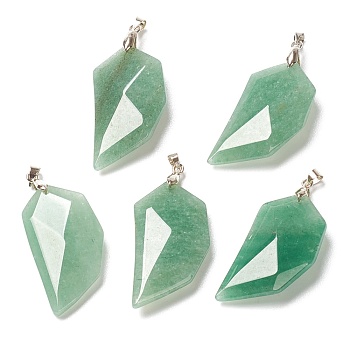 Natural Green Aventurine Pendants, Lover Half Heart Stone Faceted Charms with Platinum Brass Snap on Bails, 39x21x8.5mm, Hole: 4x3.5mm