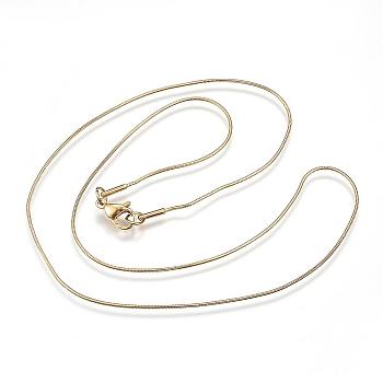 304 Stainless Steel Snake Chain Necklaces, with Lobster Claw Clasps, Golden, 18.1 inch(46cm), 0.9mm