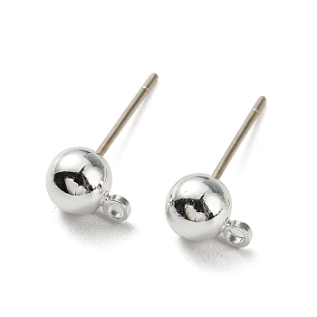 Brass Stud Earring Findings, with 925 Silver Pin, Long-Lasting Plated, Cadmium Free & Lead Free, Silver, 7x5mm, Hole: 1.2mm, Pin: 0.6mm