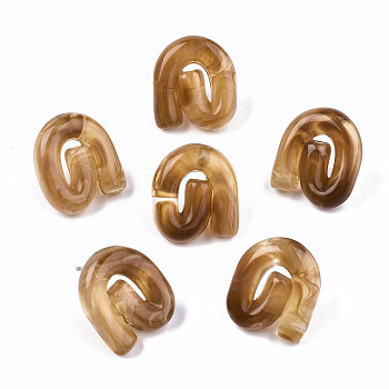 Transparent Resin Stud Earrings, Imitation Gemstone Style, with Stainless Steel Pins, Vortex, Saddle Brown, 19.5x17mm, Pin: 0.7mm