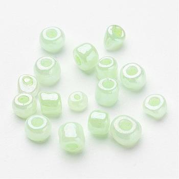 DIY Craft Beads 6/0 Ceylon Round Glass Seed Beads, Pale Green, Size: about 4mm in diameter, hole:1.5mm, about 495pcs/50g