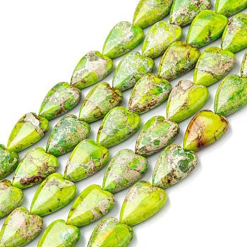 Natural Imperial Jasper Bead Strands, Dyed, Heart, Green Yellow, 20~20.5x15~15.5x6~6.8mm, Hole: 1.2mm, about 20pcs/strand, 14.76~15.08 inch(37.5~38.3cm)