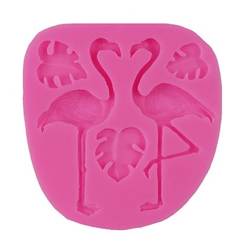 Food Grade Silicone Vein Molds, Fondant Molds, For DIY Cake Decoration, Chocolate, Candy, UV Resin & Epoxy Resin Jewelry Making, Flamingo and Monstera Leaf, Pink, 105x95x10mm, Inner Diameter: 20~90mm