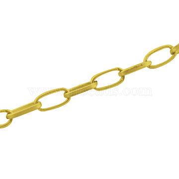Iron Paperclip Chains, Flat Oval, Drawn Elongated Cable Chains, Unwelded, with Spool, Golden, 15x7x2mm, about 328.08 Feet(100m)/roll(CH-R025-15x7mm-G)