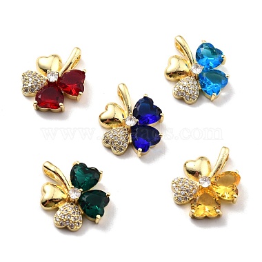 Real 18K Gold Plated Mixed Color Clover Brass+Cubic Zirconia Pendants