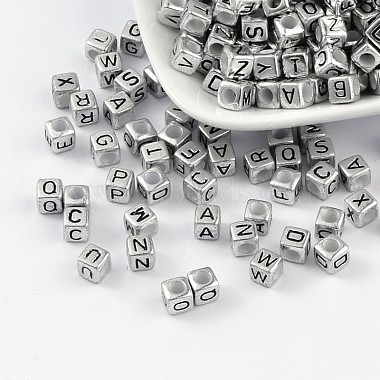 6mm Silver Cube Acrylic Beads