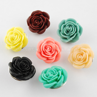 32L(20mm) Platinum Mixed Color Flower Brass+Other Material Button