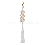 Natural Shell & Polyester Tassel Pendant Decorations, Swivel Lobster Claw Clasps Charms for Bag Ornaments, White, 196~204mm(HJEW-JM02825-01)