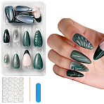 1 Bag ABS Plastic Press On False Nails, Nail Art Decoration Accessories, Teardrop, with 1Pc Wood Manicure Stick, Medium Sea Green, 19~25.5x8~13x3~5mm(MRMJ-CP0001-60)