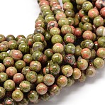 Natural Gemstone Unakite Round Bead Strands, 10mm, Hole: 1mm, about 36~38pcs/strand, 15 inch(G-P075-35-10mm)