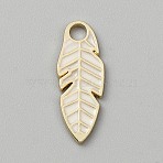 Alloy Enamel Pendants, Leaf Charm, Golden, Floral White, 23.5x9x1.5mm, Hole: 2.5mm(ENAM-WH0061-61D)
