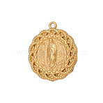 304 Stainless Steel Pendants, Ion Plating(IP), Oval with Virgin Mary & with Twisted Rope Border Charms, Real 14K Gold Plated, 25x22mm, Hole: 1.5mm(SA-OY001-64G)