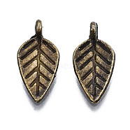 Tibetan Style Alloy Pendants, Cadmium Free & Nickel Free & Lead Free, Leaf, Antique Bronze, 19x9x1mm, Hole: 2mm(TIBEB-P002-01AB-NF)