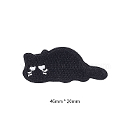 Computerized Embroidery Cloth Self Adhesive Patches, Stick On Patch, Costume Accessories, Appliques, Cat Shape, Black, 46x20mm(PW-WG92138-04)