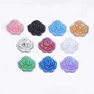 Resin Rhinestone Cabochons, Flower, Mixed Color, 14x14x3mm(CRES-T012-02)
