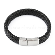 Braided Microfiber Leather Cord Bracelets, with 304 Stainless Steel Magnetic Clasps, Stainless Steel Color, 8-1/2 inch(21.5cm)(BJEW-P328-07C-P)