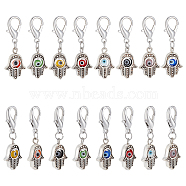 Nbeads Hamsa Hand Stitch Markers, Evil Eye Lampwork Stitch Marker Charms, Removable Lobster Clasp Locking Stitch Marker for Knitting Weaving Sewing Accessories Handmade Jewelry, Mixed Color, 15x13x4mm, 16pcs/set(AJEW-NB0003-75)