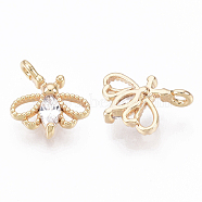 Brass Micro Cubic Zirconia Charms, Nickel Free, Real 18K Gold Plated, Butterfly, Clear, 10x10x3mm, Hole: 1.2mm(X-KK-N231-11-NF)