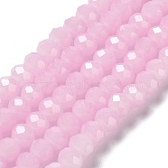 Baking Painted Imitation Jade Glass Bead Strands, Faceted Rondelle, Pearl Pink, 6x5mm, Hole: 1.2mm, about 85pcs/strand, 16.73''(42.5cm)(X-DGLA-A034-J6MM-A26)