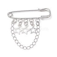 Alloy Star & Chain Tassel Charms Safety Pin Brooch, Lapel Pin for Sweater Clasp Pants Waist Extender, Platinum, 45x49.5x4.5mm(JEWB-BR00103)
