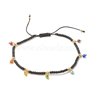 Glass Seed & Brass Braided Bead Anklet with Lampwork Evil Eye Charms, Adjustable Anklet for Women, Black, Inner Diameter: 2-3/4 inch(7cm)(AJEW-AN00484-01)