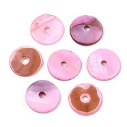 Spray Painted Natural Freshwater Shell Beads, Heishi Beads, Disc/Flat Round, Pearl Pink, 15x2mm, Hole: 2.5mm(X-SHEL-S276-107H)