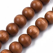 Spray Painted Natural Wood Beads Strands, Round, Sienna, 15~16x14~15mm, Hole: 3.5~4.5mm, about 25pcs/strand, 14.33 inch~14.53 inch(36.4cm~36.9cm)(WOOD-S053-57E)