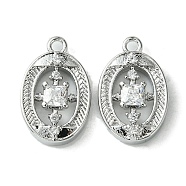 Brass Micro Pave Cubic Zirconia Charms, Oval, Real Platinum Plated, 13.5x8.5x3mm, Hole: 1.2mm(KK-D092-04P)