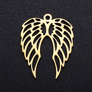 201 Stainless Steel Pendants, Filigree Joiners Findings, Laser Cut, Wing, Golden, 22x18x1mm, Hole: 1.4mm(STAS-S105-JN875-2)