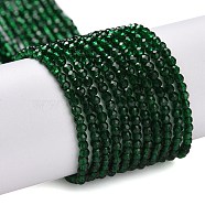 Transparent Glass Beads Strands, Faceted Round, Dark Green, 2mm, Hole: 0.8mm, about 175pcs/strand, 14.06~14.17 inch(35.7~36cm)(GLAA-H021-04-15)