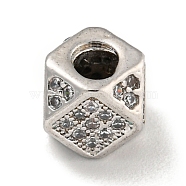 Brass Micro Pave Black/Clear Cubic Zirconia Beads, Polygon, Platinum, 7x7x7mm, Hole: 3.5mm(KK-G493-38P-01)