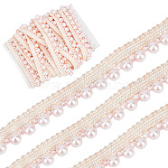 Polyester Lace Trim, with Acrylic Imitation Pearl Beads, Light Salmon, 1/2 inch(13mm), Beads: 6mm, 4.5~5 yards/bag(OCOR-GF0001-94A)