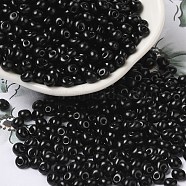 6/0 Opaque Baking Paint Glass Seed Beads, Teardrop, Black, 4.5~5x4x3~3.5mm, Hole: 0.9mm, about 5625Pcs/Pound(SEED-M012-02A-12)