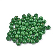 Dyed Natural Wood Beads, Round, Lead Free, Green, 8x7mm, Hole: 3mm, about 6000pcs/1000g(WOOD-Q006-8mm-05-LF)