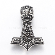 304 Stainless Steel Pendants, Thor's Hammer, Antique Silver, 40x28.5x12.5mm, Hole: 5.5mm(STAS-F169-70AS)