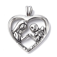 304 Stainless Steel Pendants, Heart with Lovers & Word I Love You Forever Charm, Antique Silver, 37x31x6mm, Hole: 4x7mm(STAS-C065-09AS)