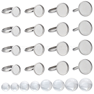 DIY Flat Round Adjustable Ring Making Kit, Including 304 Stainless Steel Finger Ring Components Settings, Glass Cabochons, Stainless Steel Color, 80Pcs/bag(DIY-SC0019-90)